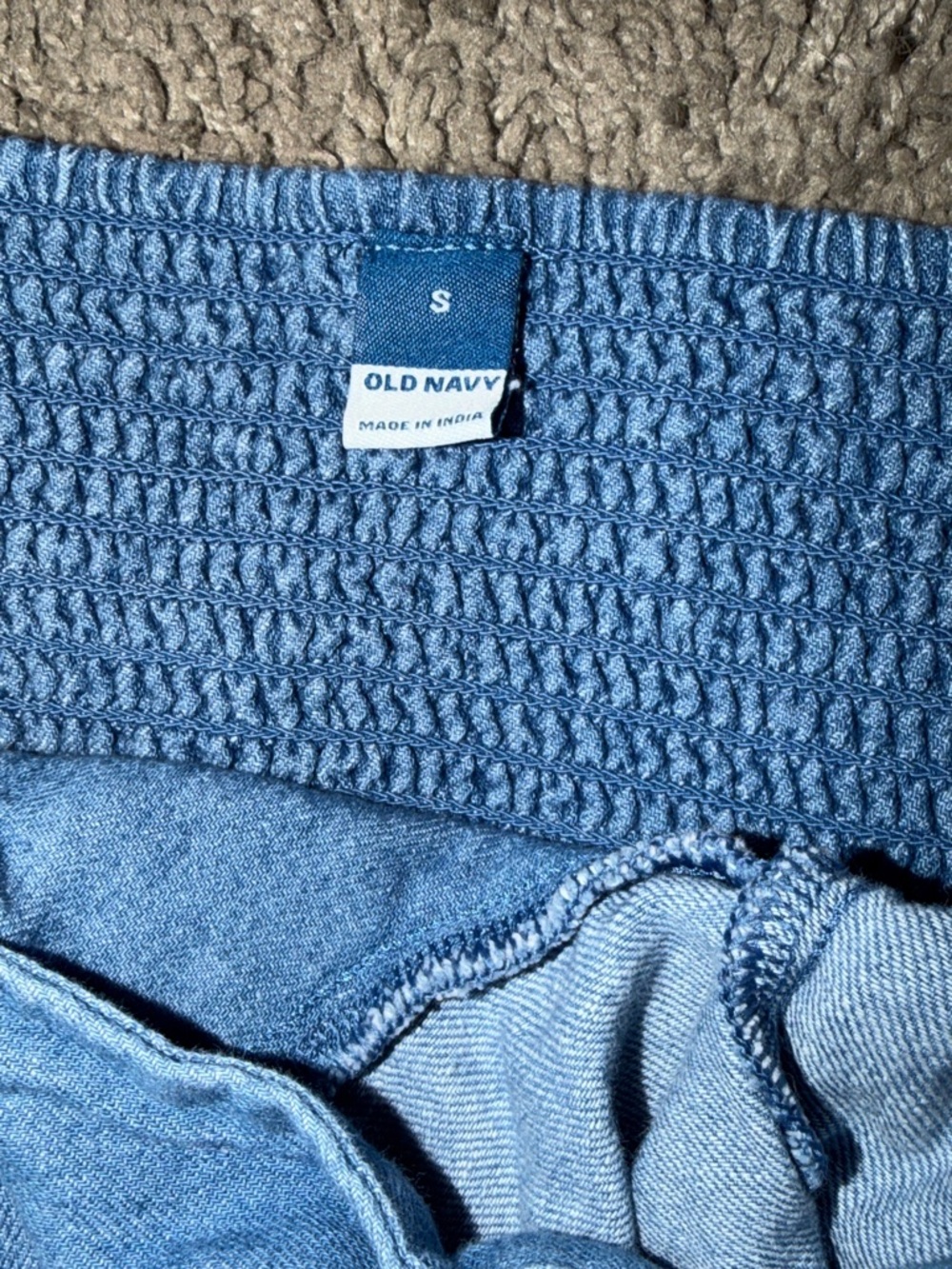 Old navy blue Denim like Button-Front Puff Sleeve Dress - Picture 5 of 5